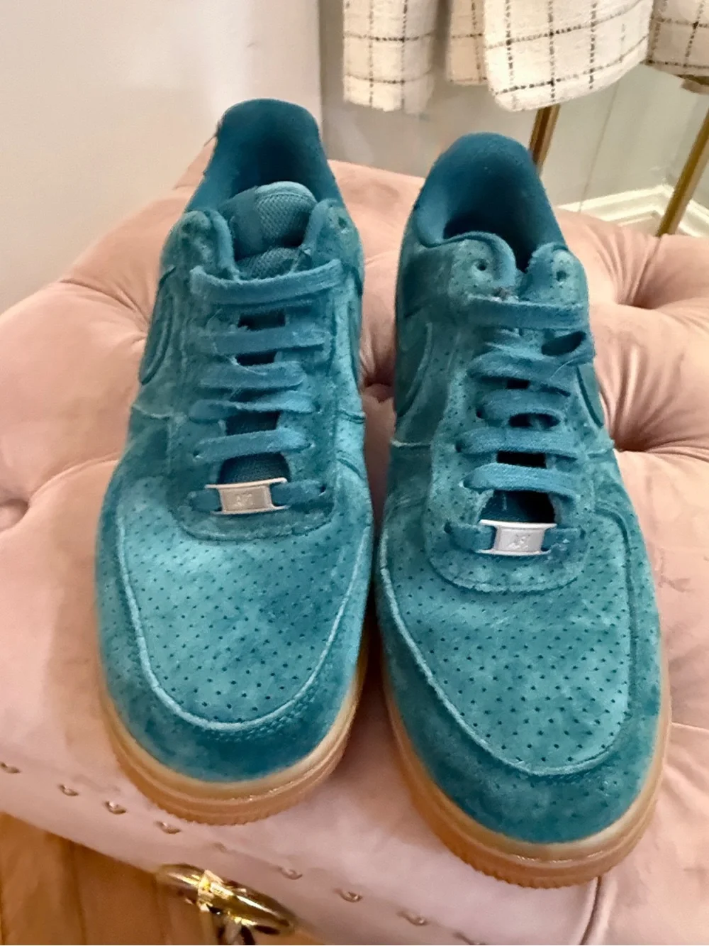 Nike AF1 Teal Suede Sneakers with Gum Sole